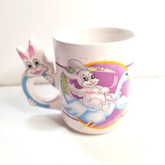 Vintage Other - Vintage Kitsch Psychedelic Bunny Rabbit Kawaii Bunny Handle Quirky Coffee Mug